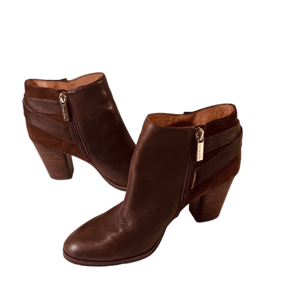 Louise et Cie “Vasca” Leather Suede Buckle Detail Block Heel Bootie Size 7M - Picture 4 of 13